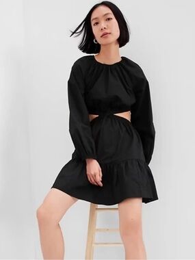 NWT GAP Black Criss Cross Elastic Waist Cutout Dress